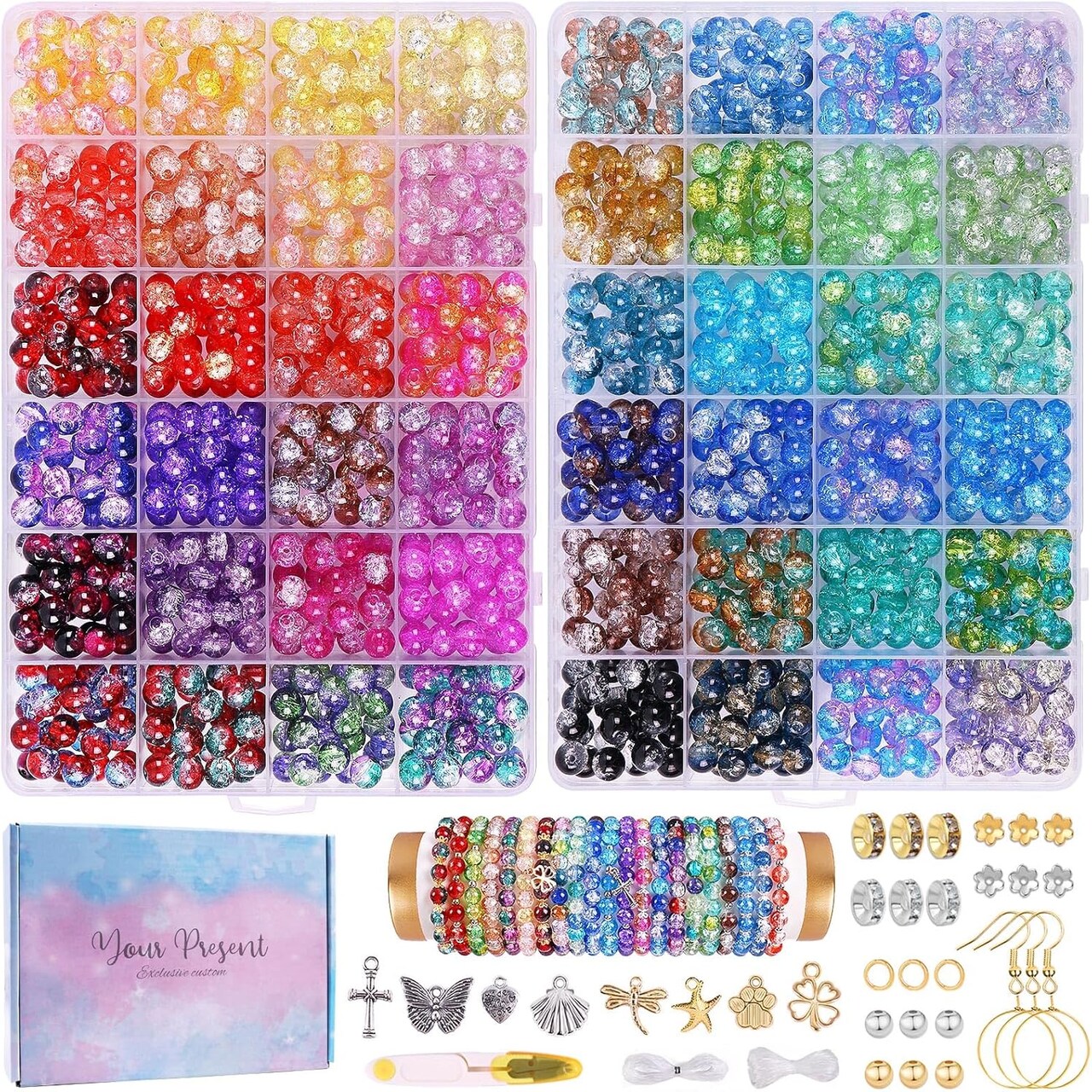 1800PCS 8mm Crackle Glass Beads Bracelet Making Kit (crackle)